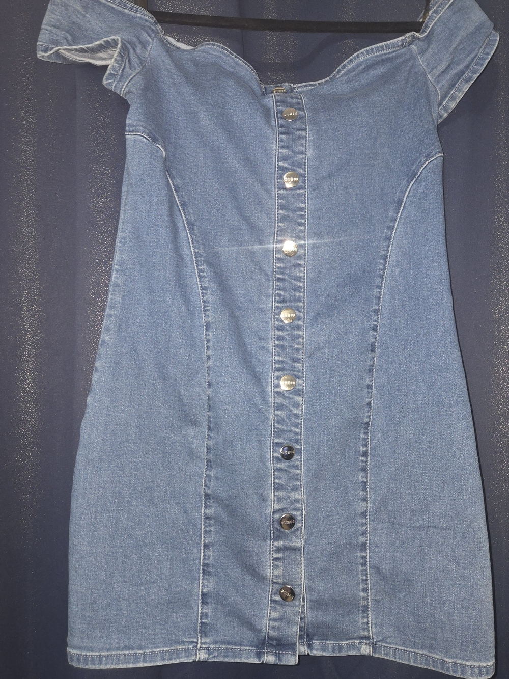 Guess Blue Off-Shoulder Button-Front Denim Mini Dress
